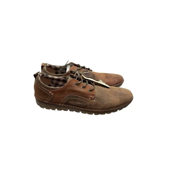 Roan Arlo Leather Derby Shoes  Men's Size US 11 Light Brown Tan Distressed Plaid