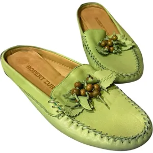 Robert Zur Kiwi Beaded Soft True Glove Leather Loafers Mules Slipon Shoes Size 7