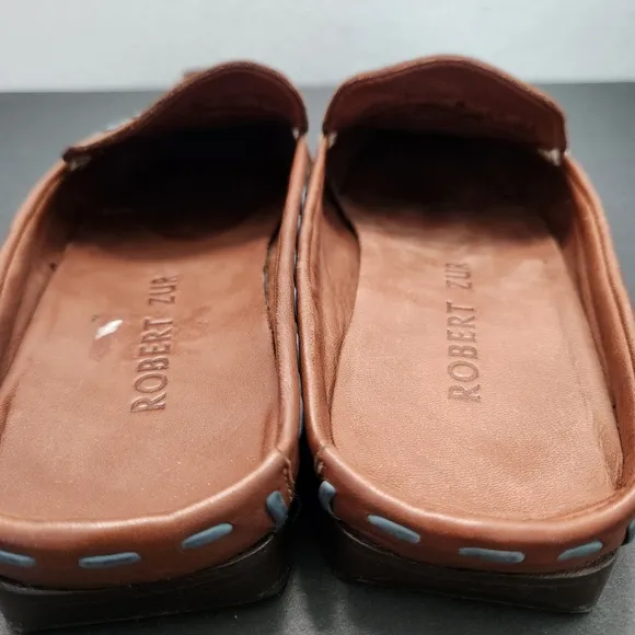 Robert Zur Vega BB Learher Loafers Mule Shoes Brown Turquoise 7M Retro Designer