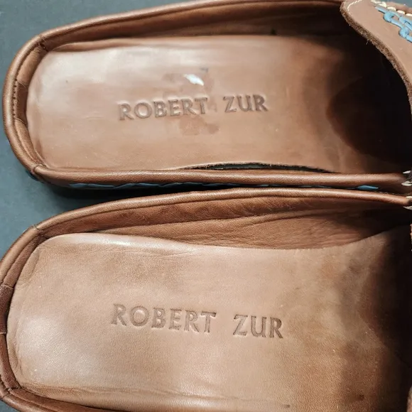 Robert Zur Vega BB Learher Loafers Mule Shoes Brown Turquoise 7M Retro Designer