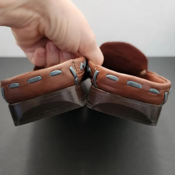 Robert Zur Vega BB Learher Loafers Mule Shoes Brown Turquoise 7M Retro Designer