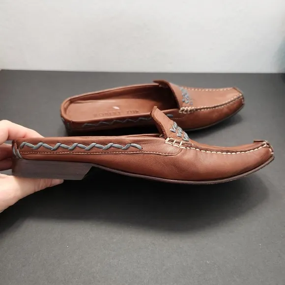 Robert Zur Vega BB Learher Loafers Mule Shoes Brown Turquoise 7M Retro Designer