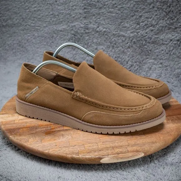 Rockport - Axelrod - Men's 10.5 - Brown Tan Nubuck/Faux Fur Crush-Back Slippers