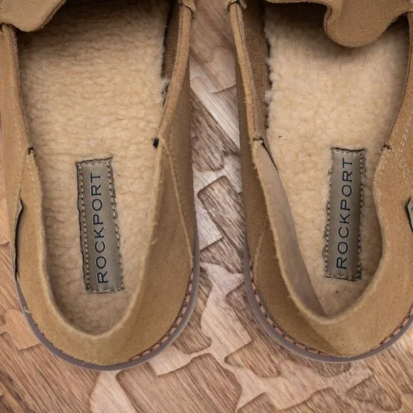 Rockport - Axelrod - Men's 10.5 - Brown Tan Nubuck/Faux Fur Crush-Back Slippers
