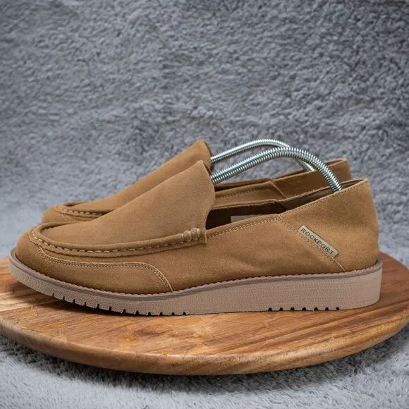 Rockport - Axelrod - Men's 10.5 - Brown Tan Nubuck/Faux Fur Crush-Back Slippers