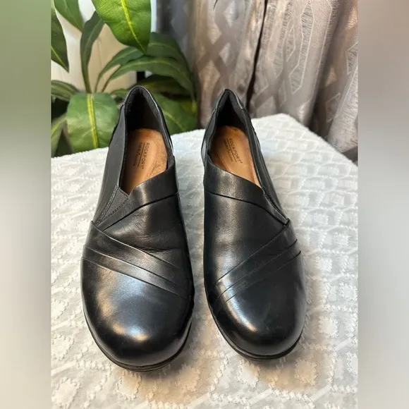 Rockport Cobb Hill Adele Black Leather Women’s Tailored Slip On Shoes Size 11M
