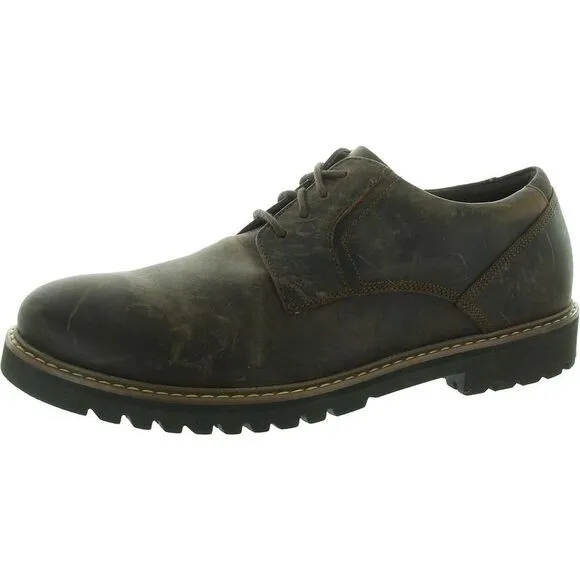 Rockport Mens Maverick Brown Lace-Up Leather Oxfords Imperfections