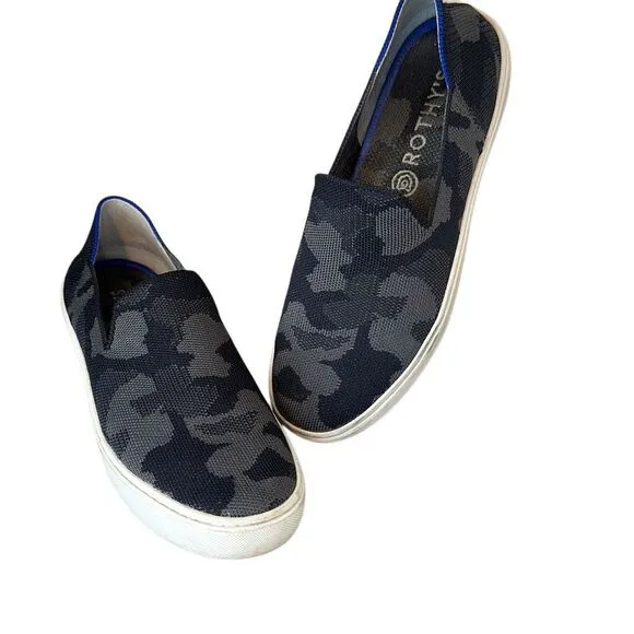 Rothy’s Black Grey Camo Slip On Sneaker Boat Comfort Shoes 7.5