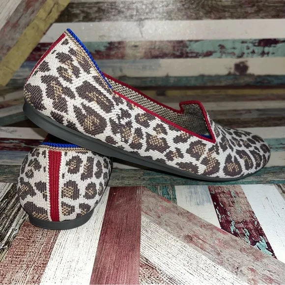 Rothy’s Mocha Spot Leopard Print Women's Loafers Shoes EUC Tan/Cream SZ 8