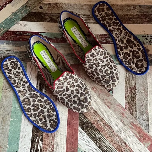 Rothy’s Mocha Spot Leopard Print Women's Loafers Shoes EUC Tan/Cream SZ 8