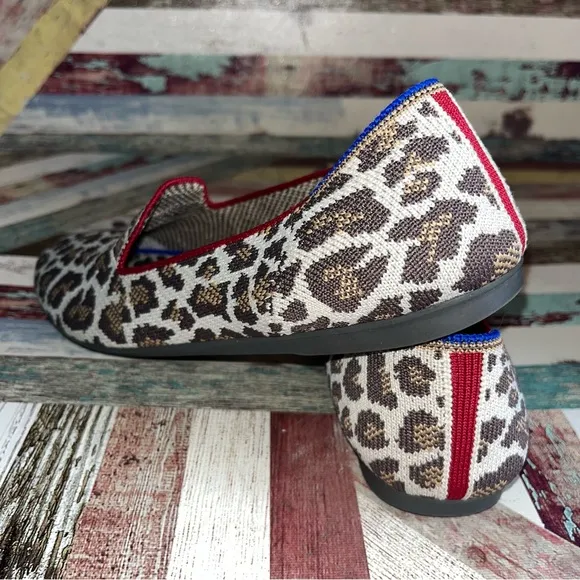 Rothy’s Mocha Spot Leopard Print Women's Loafers Shoes EUC Tan/Cream SZ 8