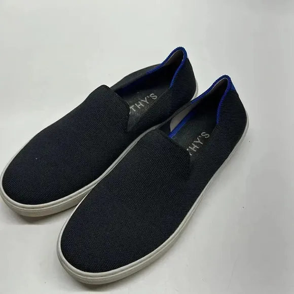 Rothy's The Original Slip On Sneaker Black Solid Washable Shoes Women's Size 8