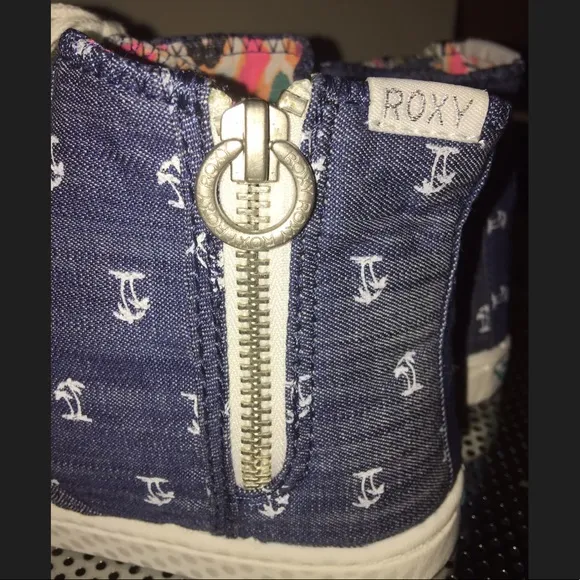 Roxy denim fashion sneakers shoes Zipper Hi Top Sneakers palm print canvas shoes