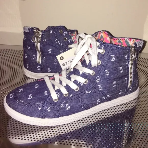 Roxy denim fashion sneakers shoes Zipper Hi Top Sneakers palm print canvas shoes