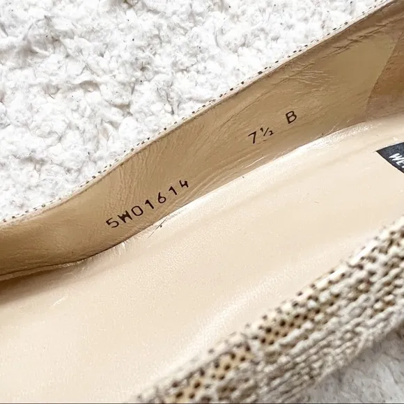 S. WEITZMAN: Shiny Suede (Faux Snake) Cream Brown Square Toed Heels Size 7.5B