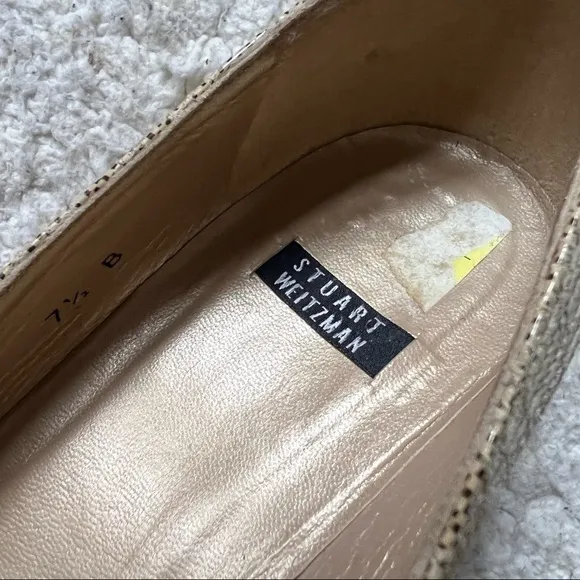 S. WEITZMAN: Shiny Suede (Faux Snake) Cream Brown Square Toed Heels Size 7.5B