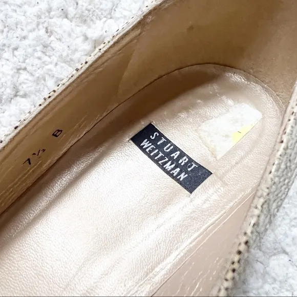 S. WEITZMAN: Shiny Suede (Faux Snake) Cream Brown Square Toed Heels Size 7.5B