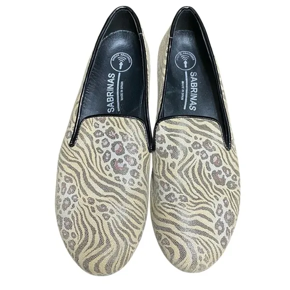 Sabrinas Mixed Animal Print Loafer Slip On Cushion Flats Size 40 EU 9.5 US