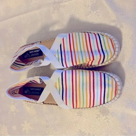 Saint James Espadrilles Boat Shoes Rainbow Nautical Sz 9 NWOT Gorgeous