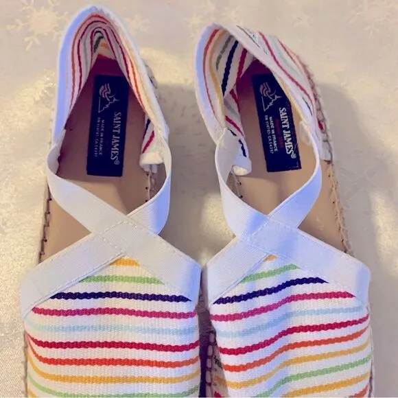 Saint James Espadrilles Boat Shoes Rainbow Nautical Sz 9 NWOT Gorgeous