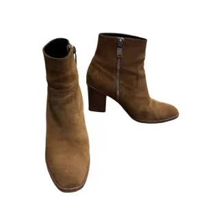 Saint Laurent Tan Light Brown Suede Ankle Bootie Heel Shoes 39
