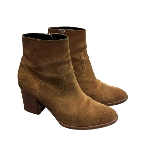 Saint Laurent Tan Light Brown Suede Ankle Bootie Heel Shoes 39