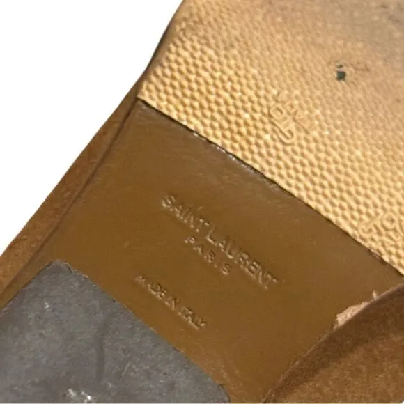 Saint Laurent Tan Light Brown Suede Ankle Bootie Heel Shoes 39