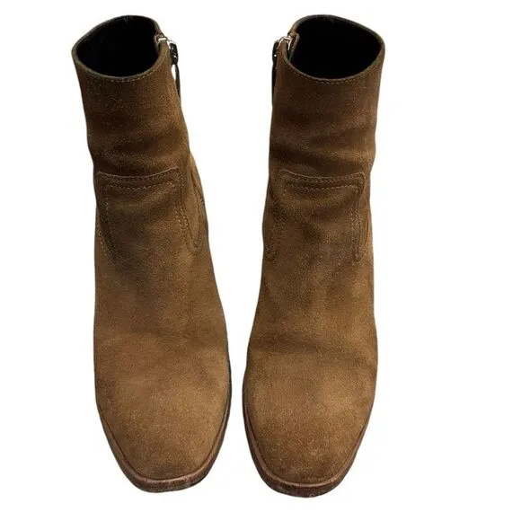 Saint Laurent Tan Light Brown Suede Ankle Bootie Heel Shoes 39