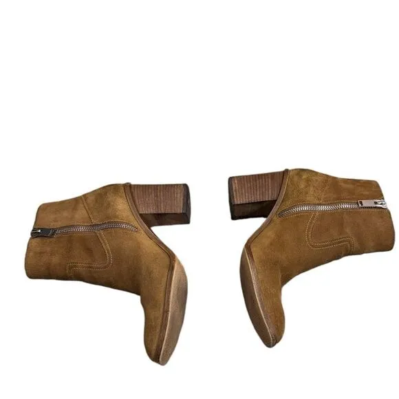 Saint Laurent Tan Light Brown Suede Ankle Bootie Heel Shoes 39