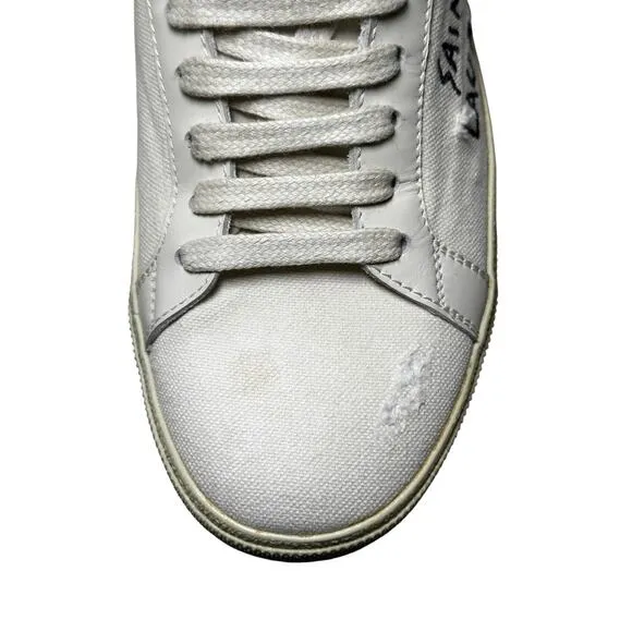 Saint Laurent Women's Court Classic Canvas Leather Low Top Sneakers 38
