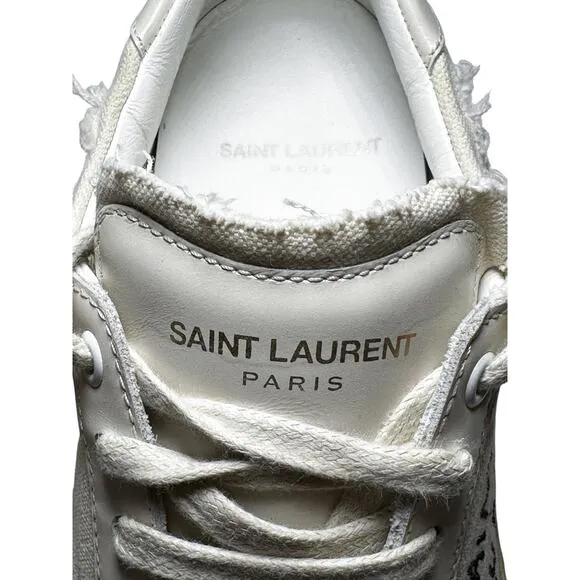 Saint Laurent Women's Court Classic Canvas Leather Low Top Sneakers 38