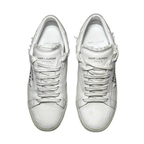 Saint Laurent Women's Court Classic Canvas Leather Low Top Sneakers 38