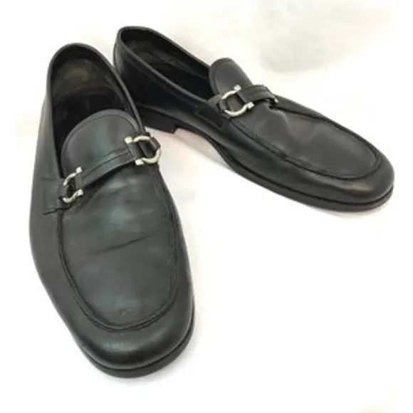 Salvatore Ferragamo Black Leather Men's Shoes 9 D