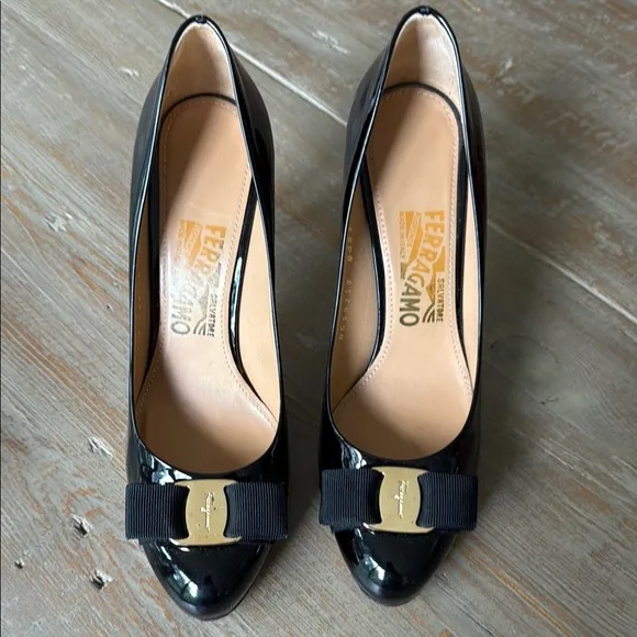 Salvatore Ferragamo Black Patent Leather Women's Shoes
