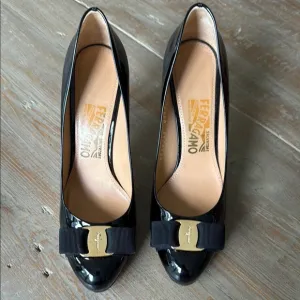 Salvatore Ferragamo Black Patent Leather Women's Shoes