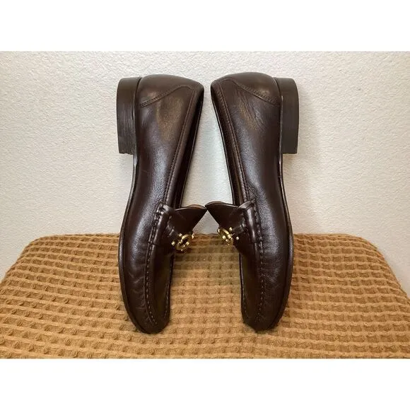 Salvatore Ferragamo Gancini bit‎ loafer Men's Sz 7 2E WIDE Brown Leather Shoes