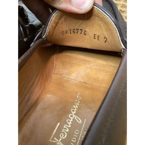 Salvatore Ferragamo Gancini bit‎ loafer Men's Sz 7 2E WIDE Brown Leather Shoes