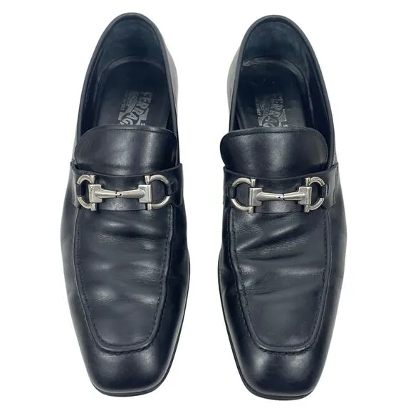 Salvatore Ferragamo Gancini Bit Square Toe Leather Shoes Size 10EE/ 11