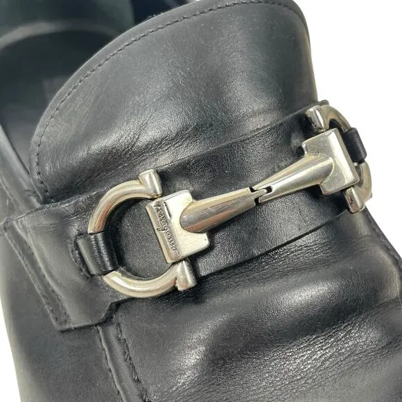 Salvatore Ferragamo Gancini Bit Square Toe Leather Shoes Size 10EE/ 11
