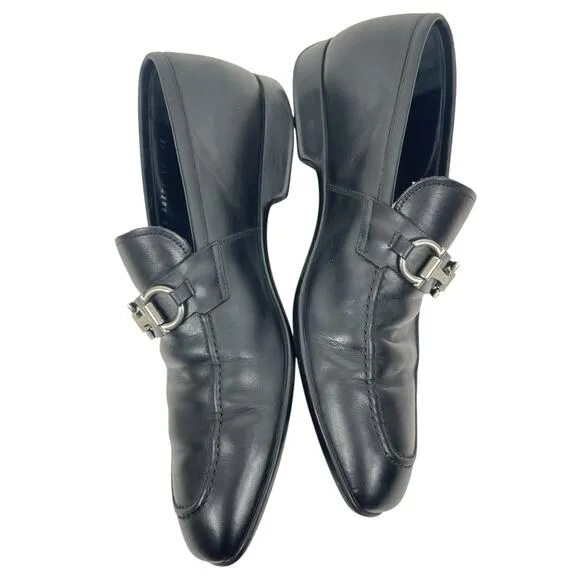 Salvatore Ferragamo Gancini Bit Square Toe Leather Shoes Size 10EE/ 11