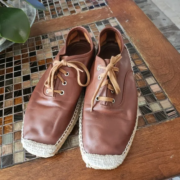 Salvatore Ferragamo Men Espadrille Butter Leather Lace Up Shoes size 11