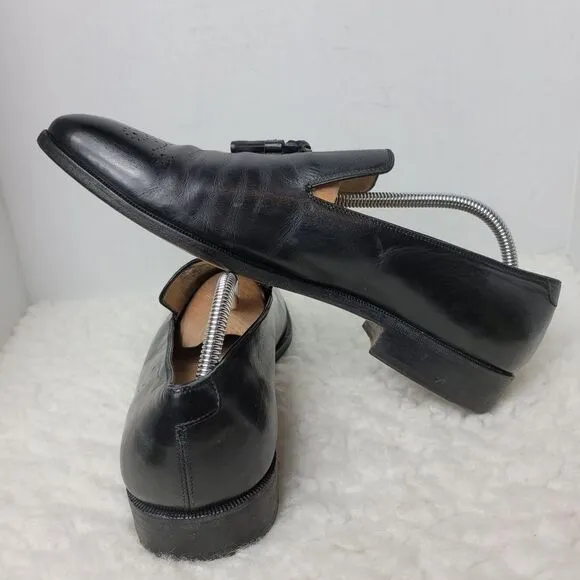 Salvatore Ferragamo Mens Black Leather Tassel Loader Shoes Size 10 D Lavorazione