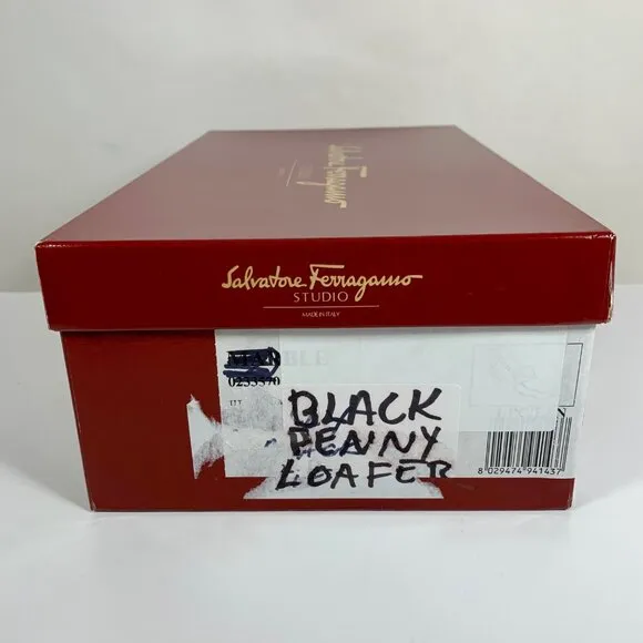 Salvatore Ferragamo Studio Mens Black Leather Penny Loafers 9.5D w/ Box Italian