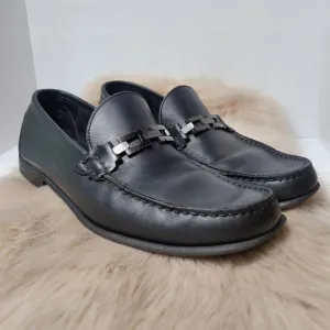 Salvatore Ferragamo Buckle Black Leather Loafer Shoes Size 9D