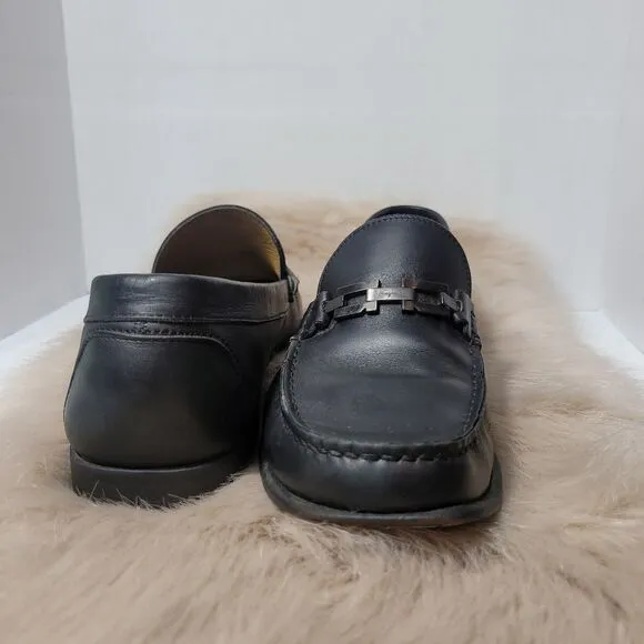 Salvatore Ferragamo Buckle Black Leather Loafer Shoes Size 9D