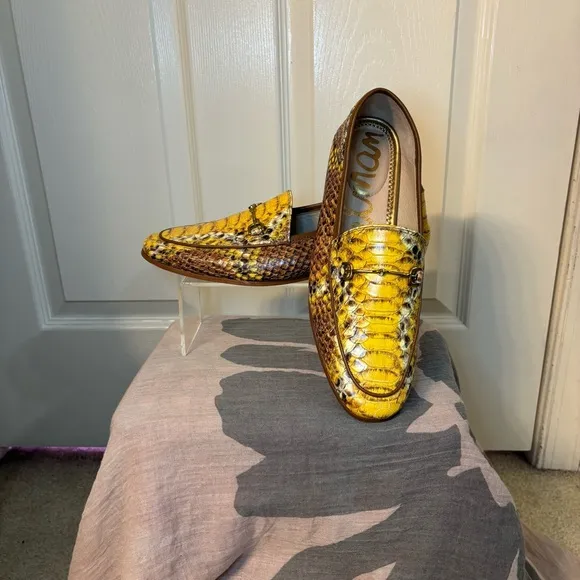 Sam Edelman Lior Yellow Snakeskin Leather Horse-bit Loafers, Size 8