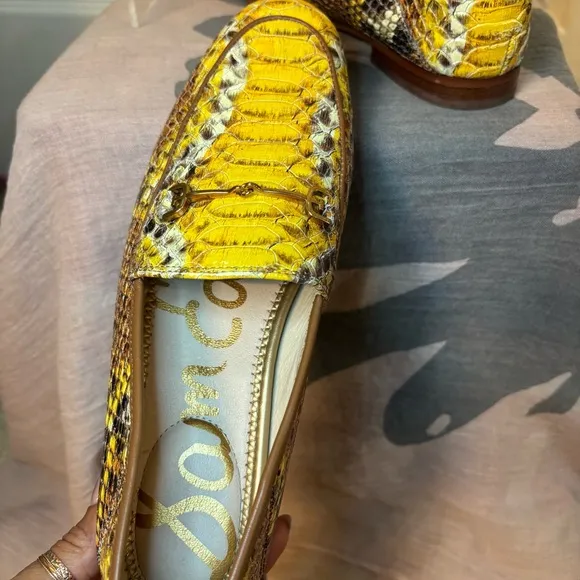 Sam Edelman Lior Yellow Snakeskin Leather Horse-bit Loafers, Size 8