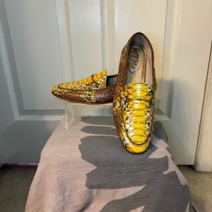Sam Edelman Lior Yellow Snakeskin Leather Horse-bit Loafers, Size 8