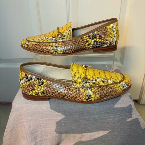 Sam Edelman Lior Yellow Snakeskin Leather Horse-bit Loafers, Size 8