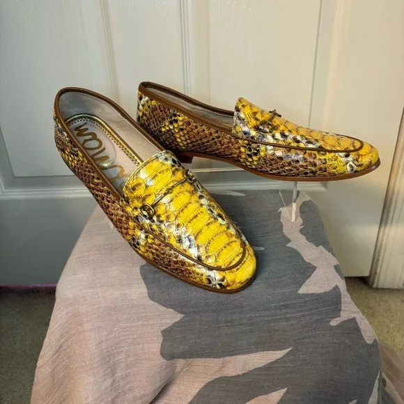 Sam Edelman Lior Yellow Snakeskin Leather Horse-bit Loafers, Size 8